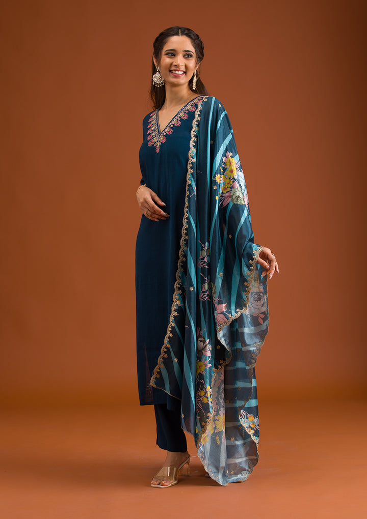 Navy Blue Zariwork Tissue Readymade Salwar Suit
