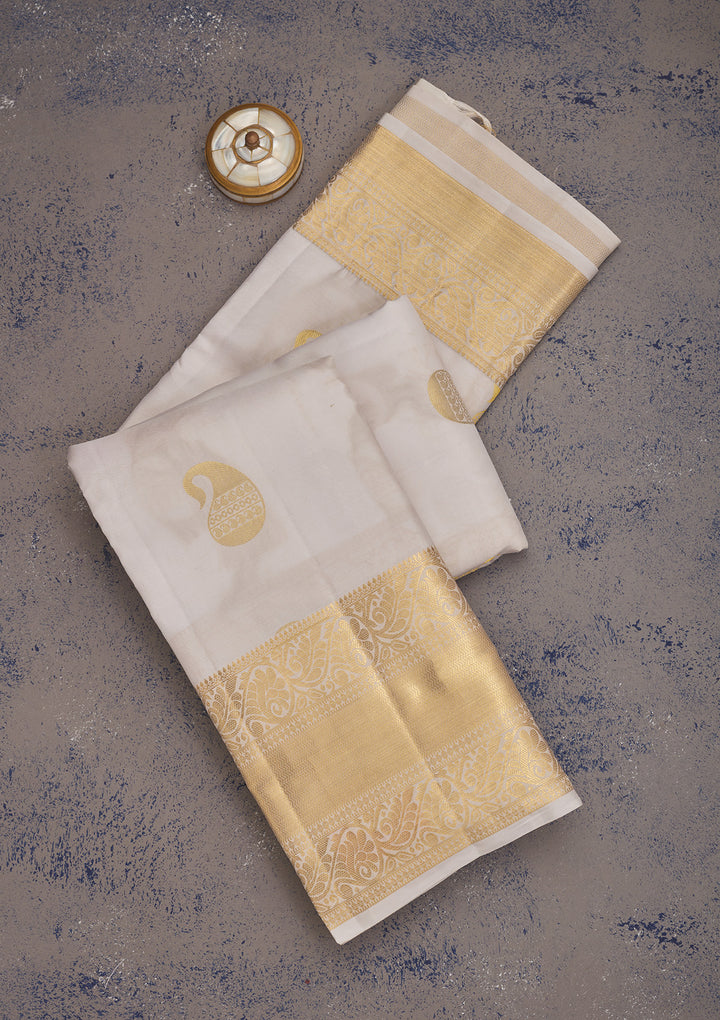 Off White Zariwork Pure Silk Saree