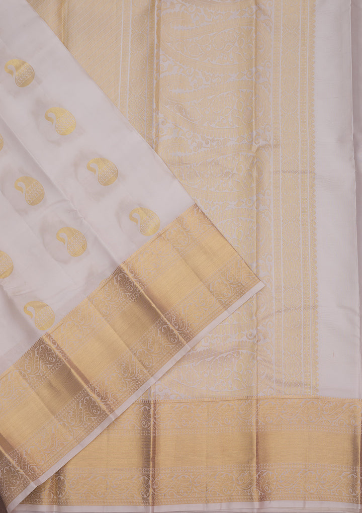Off White Zariwork Pure Silk Saree