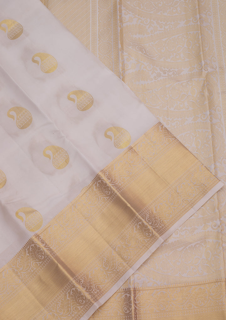 Off White Zariwork Pure Silk Saree