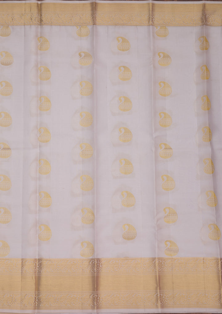 Off White Zariwork Pure Silk Saree