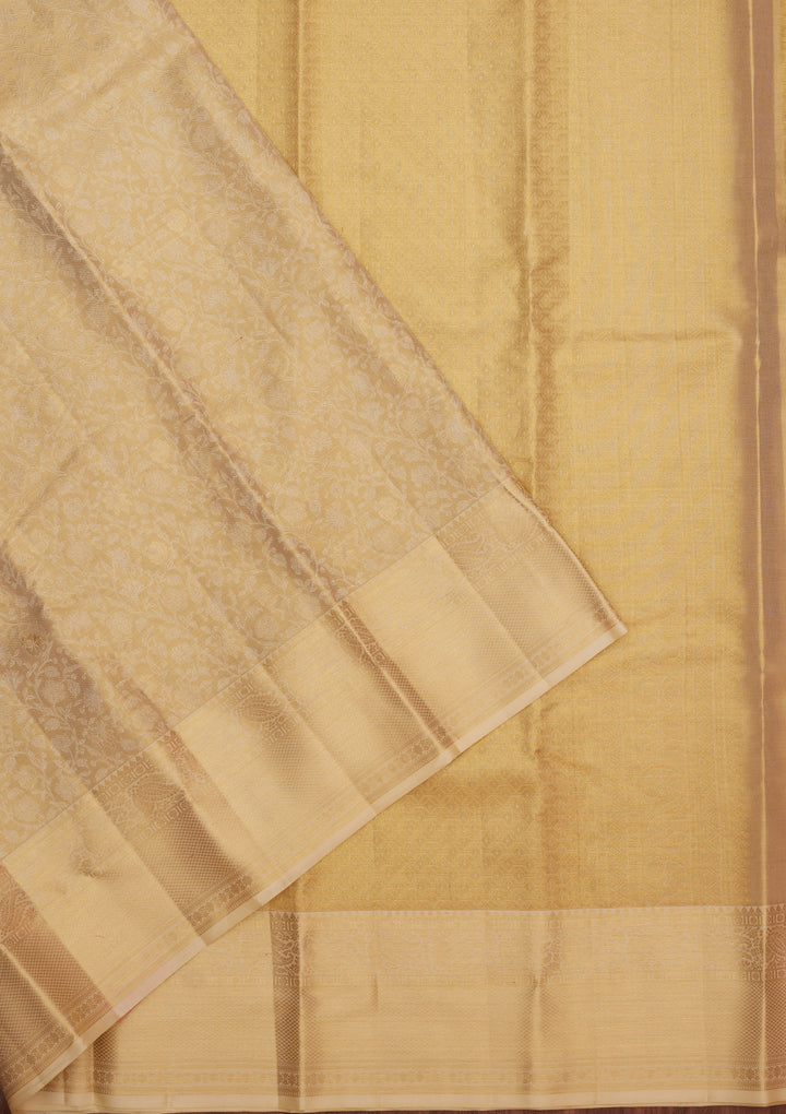 Off White Zariwork Pure Silk Saree