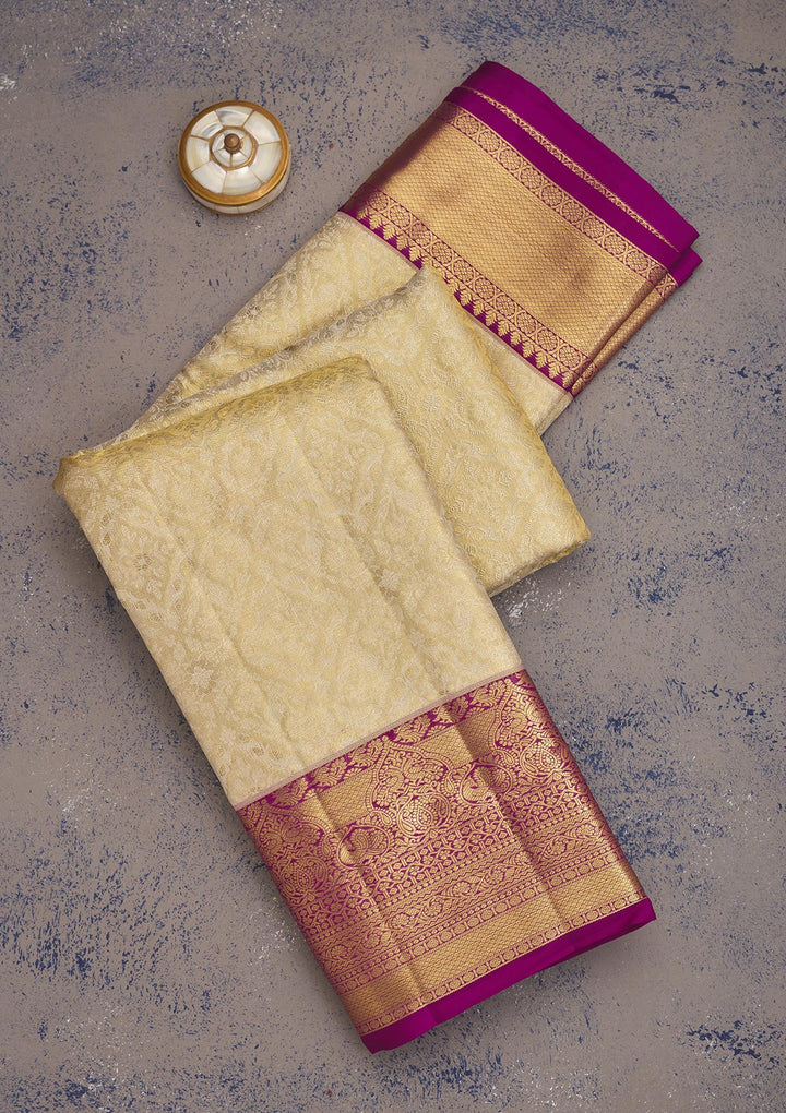 Off White Zariwork Pure Silk Saree