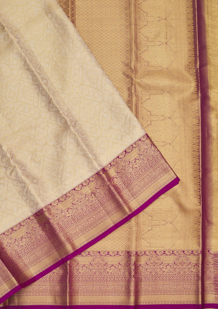 Off White Zariwork Pure Silk Saree