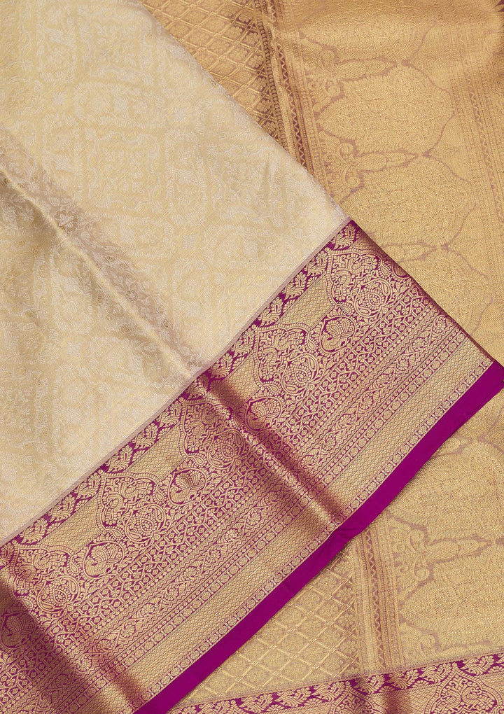 Off White Zariwork Pure Silk Saree