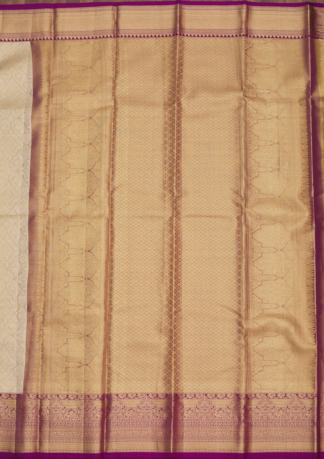 Off White Zariwork Pure Silk Saree