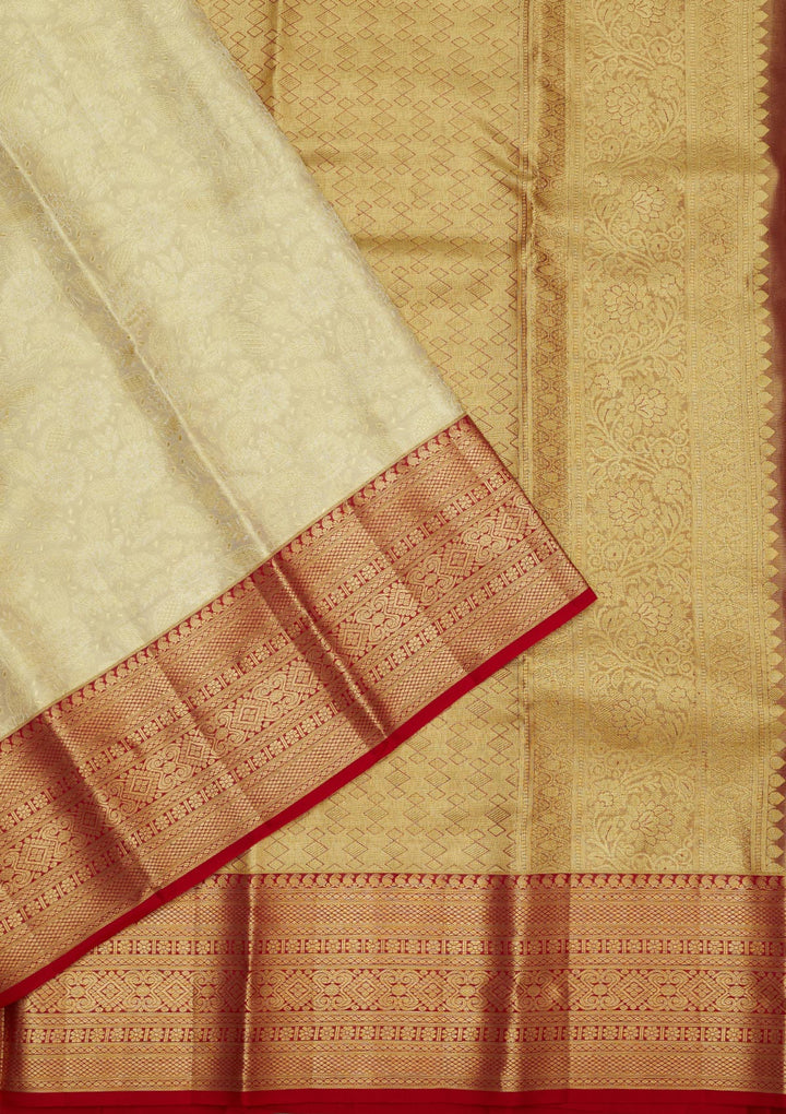 Off White Zariwork Pure Silk Saree