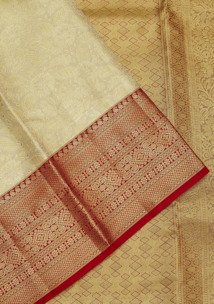 Off White Zariwork Pure Silk Saree