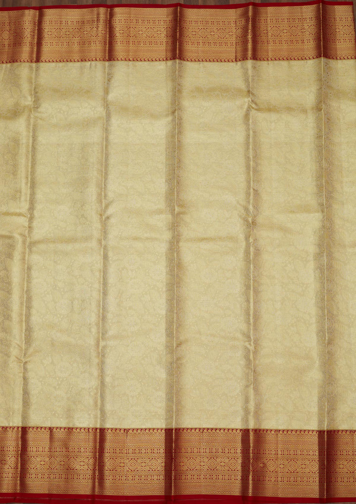 Off White Zariwork Pure Silk Saree