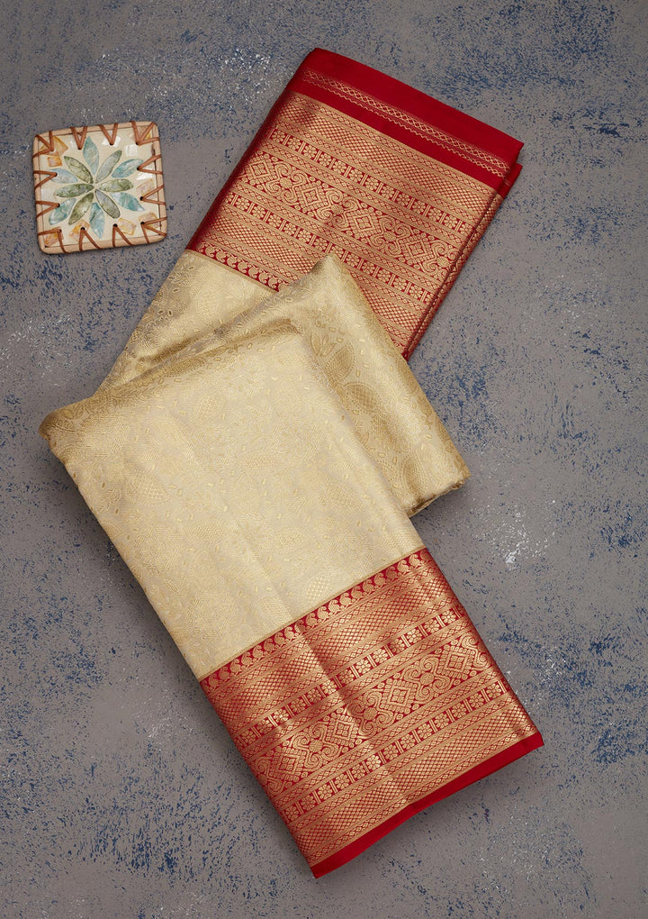 Off White Zariwork Pure Silk Saree