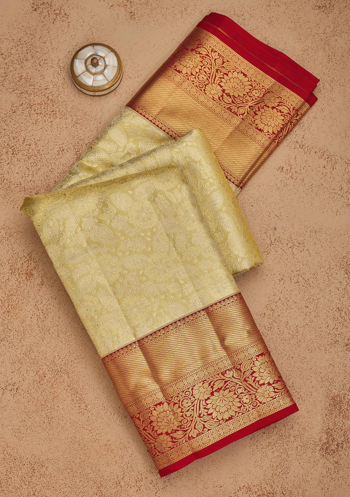 Off White Zariwork Pure Silk Saree