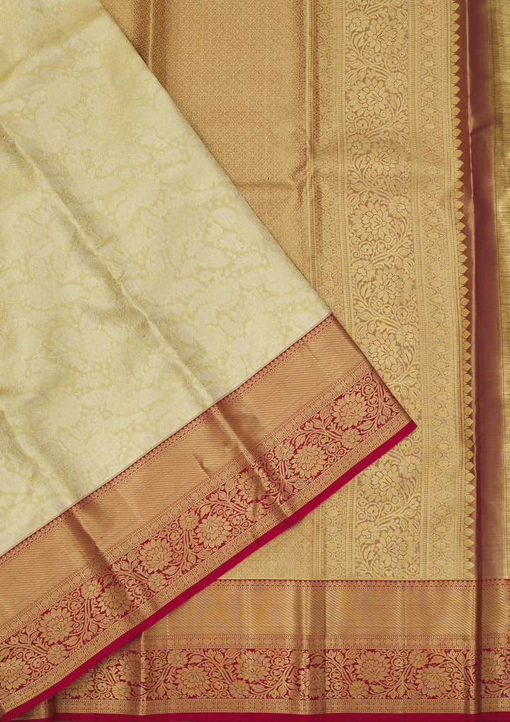Off White Zariwork Pure Silk Saree