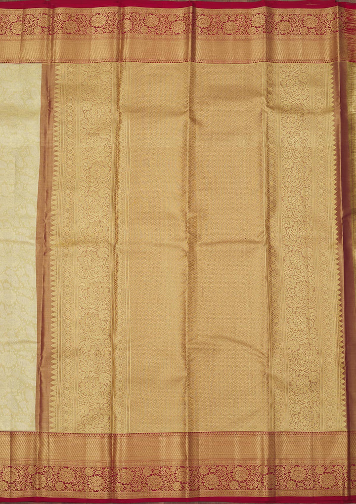 Off White Zariwork Pure Silk Saree