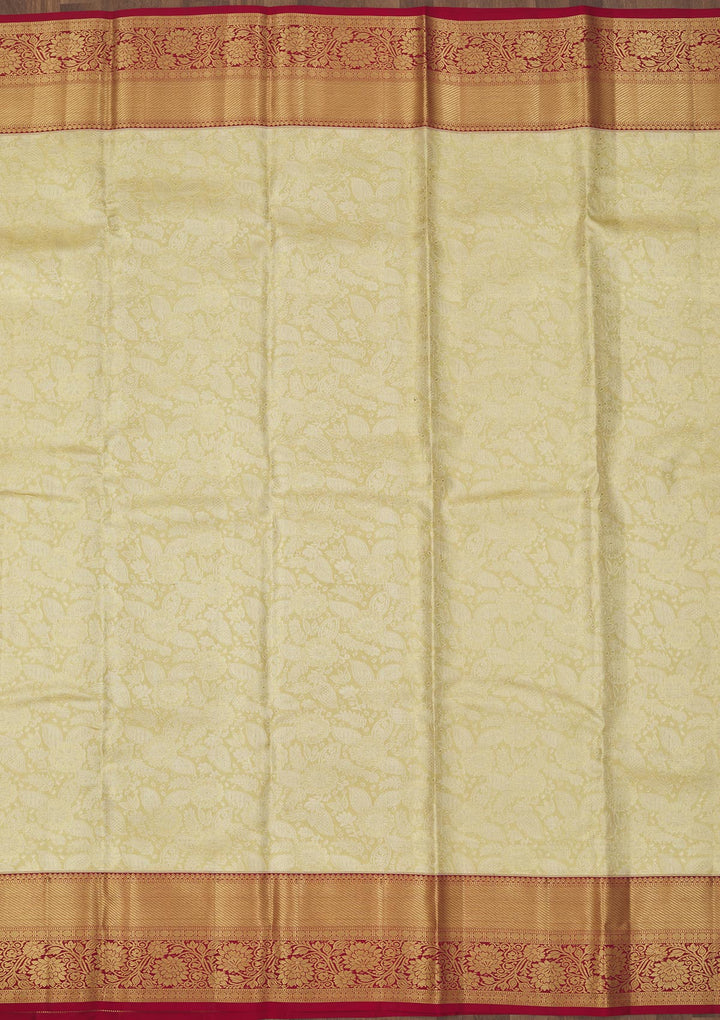 Off White Zariwork Pure Silk Saree