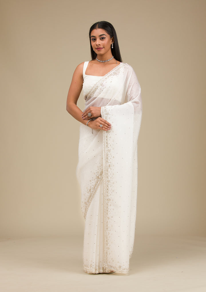 Off White Cutdana Georgette Saree