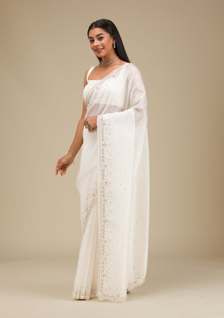 Off White Cutdana Georgette Saree