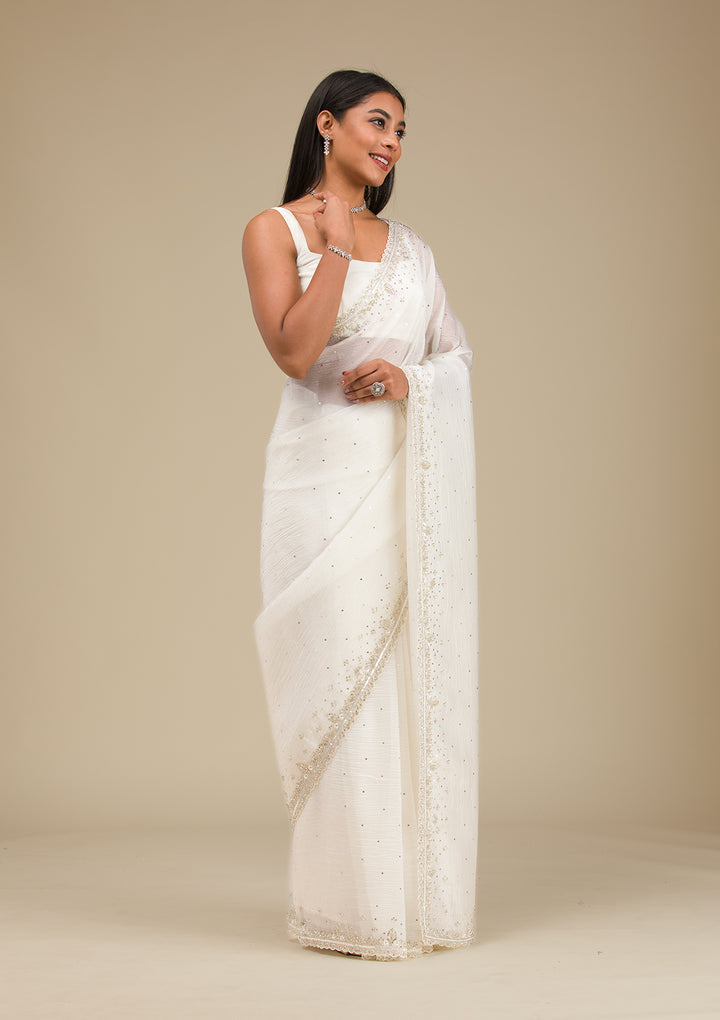Off White Cutdana Georgette Saree