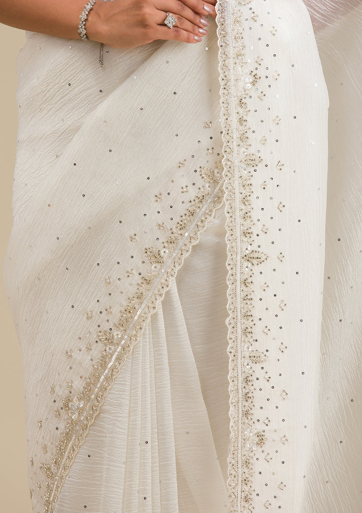 Off White Cutdana Georgette Saree