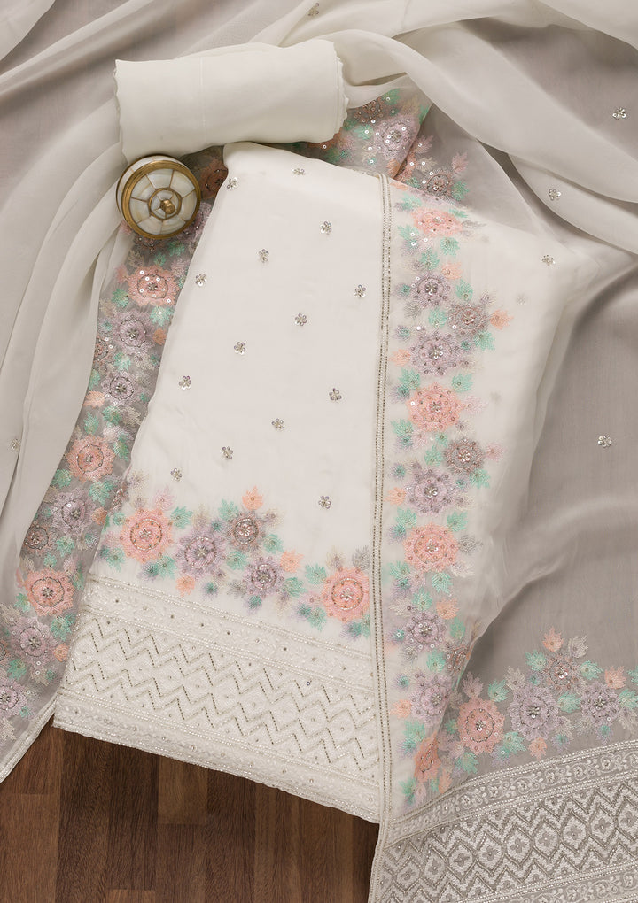 Off White Cutdana Tissue Unstitched Salwar Suit