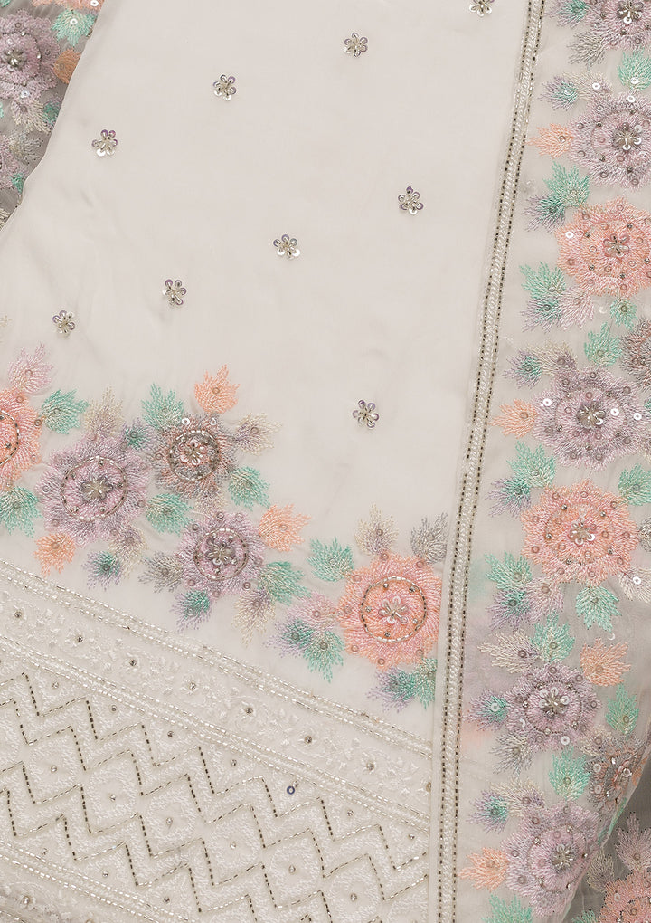 Off White Cutdana Tissue Unstitched Salwar Suit