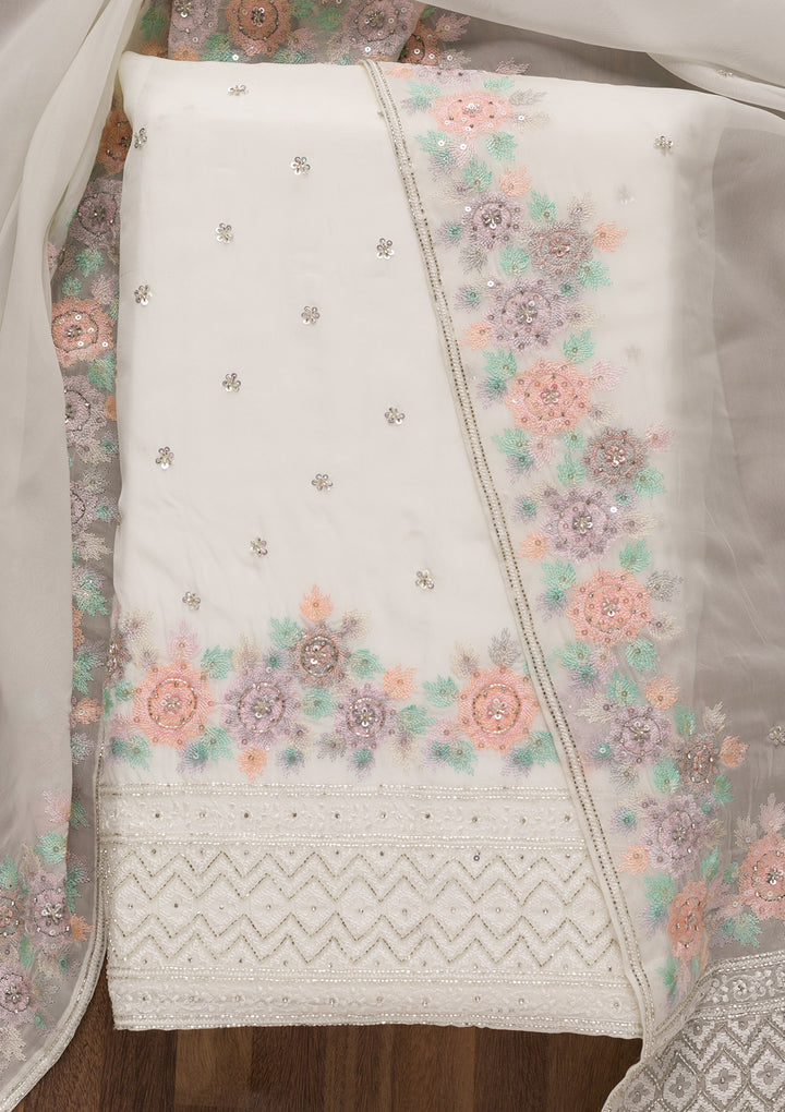 Off White Cutdana Tissue Unstitched Salwar Suit