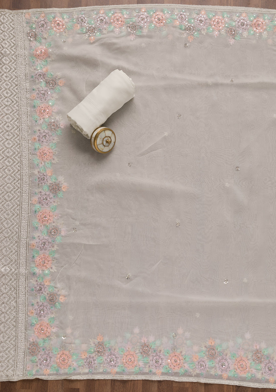 Off White Cutdana Tissue Unstitched Salwar Suit