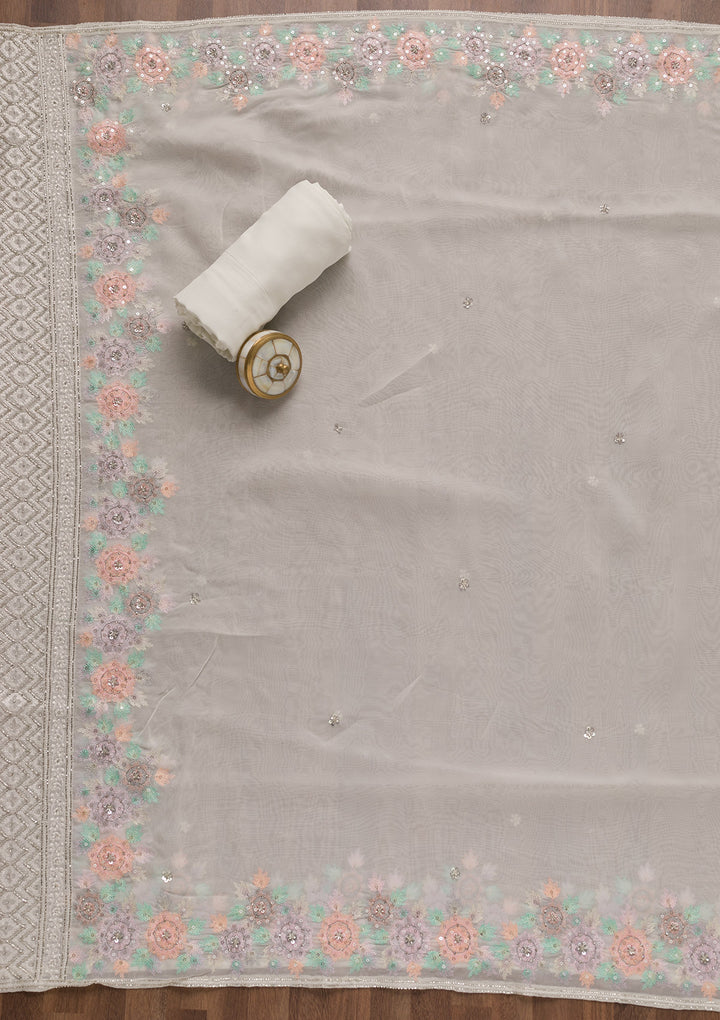 Off White Cutdana Tissue Unstitched Salwar Suit