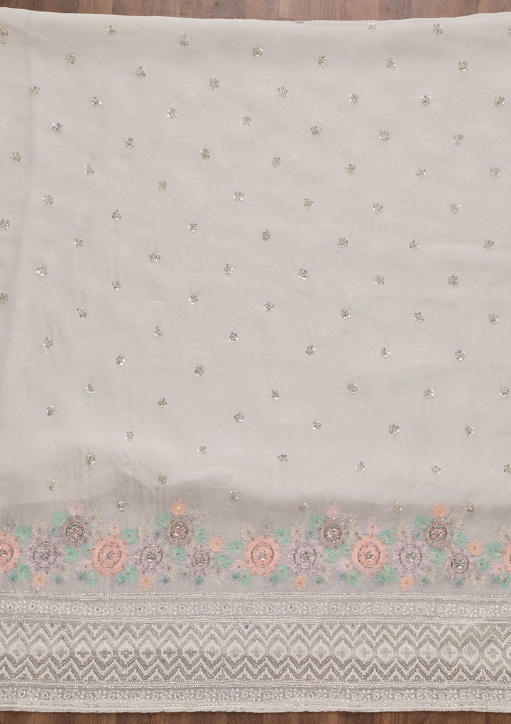 Off White Cutdana Tissue Unstitched Salwar Suit