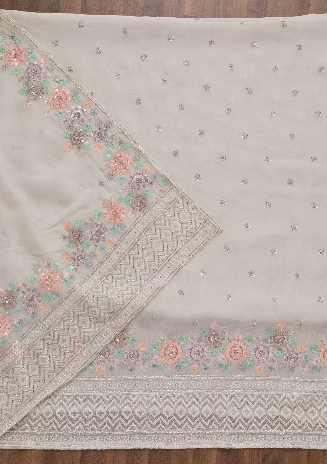 Off White Cutdana Tissue Unstitched Salwar Suit