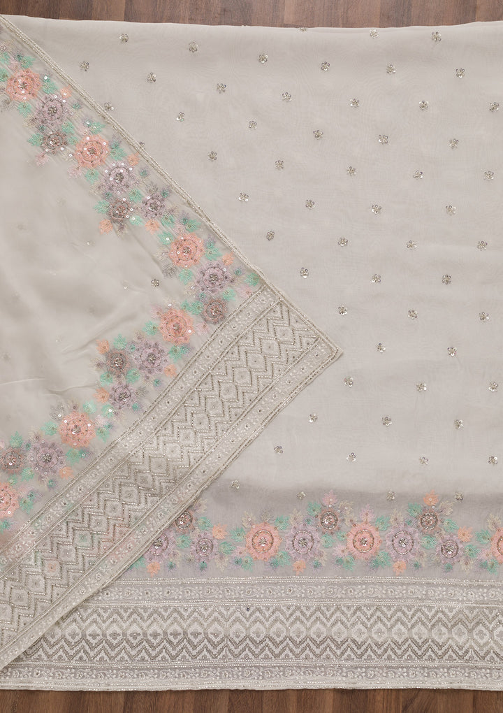 Off White Cutdana Tissue Unstitched Salwar Suit