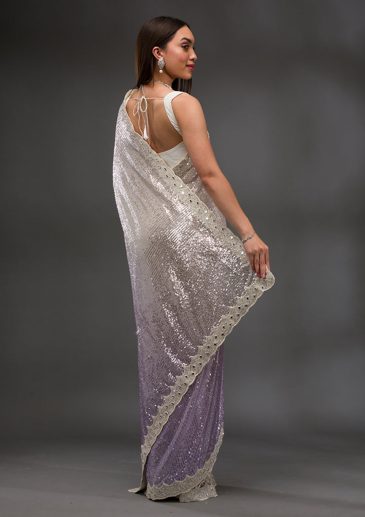 Off White Sequins Shimmer Georgette Saree
