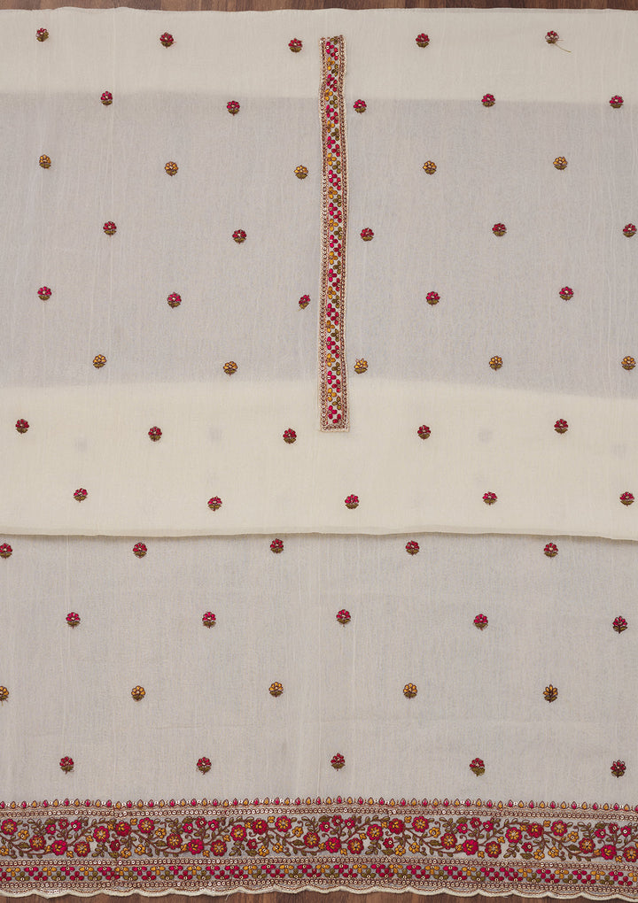 Off White Threadwork Chiffon Unstitched Salwar Suit