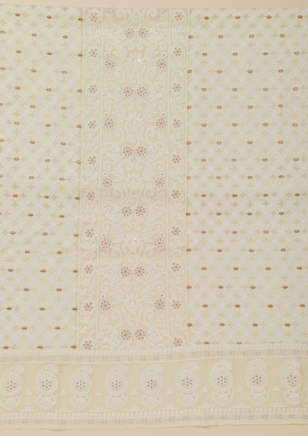Off White Threadwork Georgette Unstitched Salwar Suit