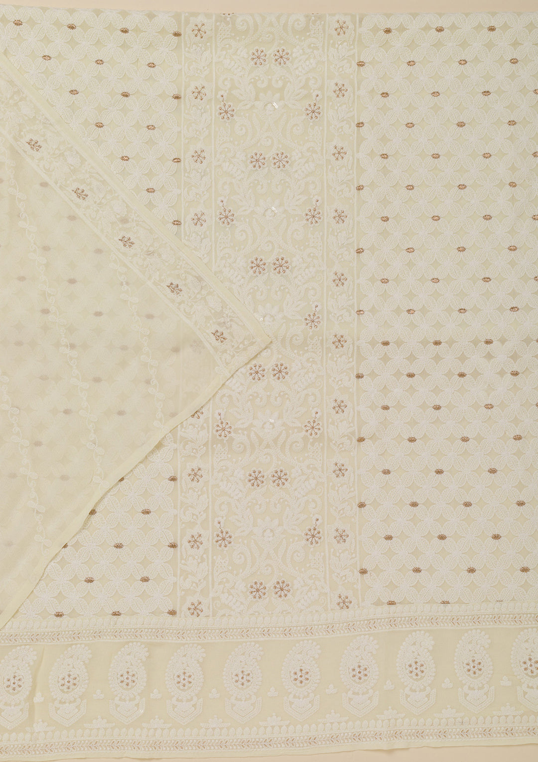 Off White Threadwork Georgette Unstitched Salwar Suit