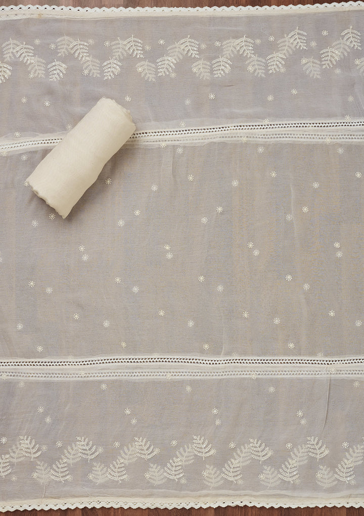 Off White Threadwork Georgette Unstitched Salwar Suit