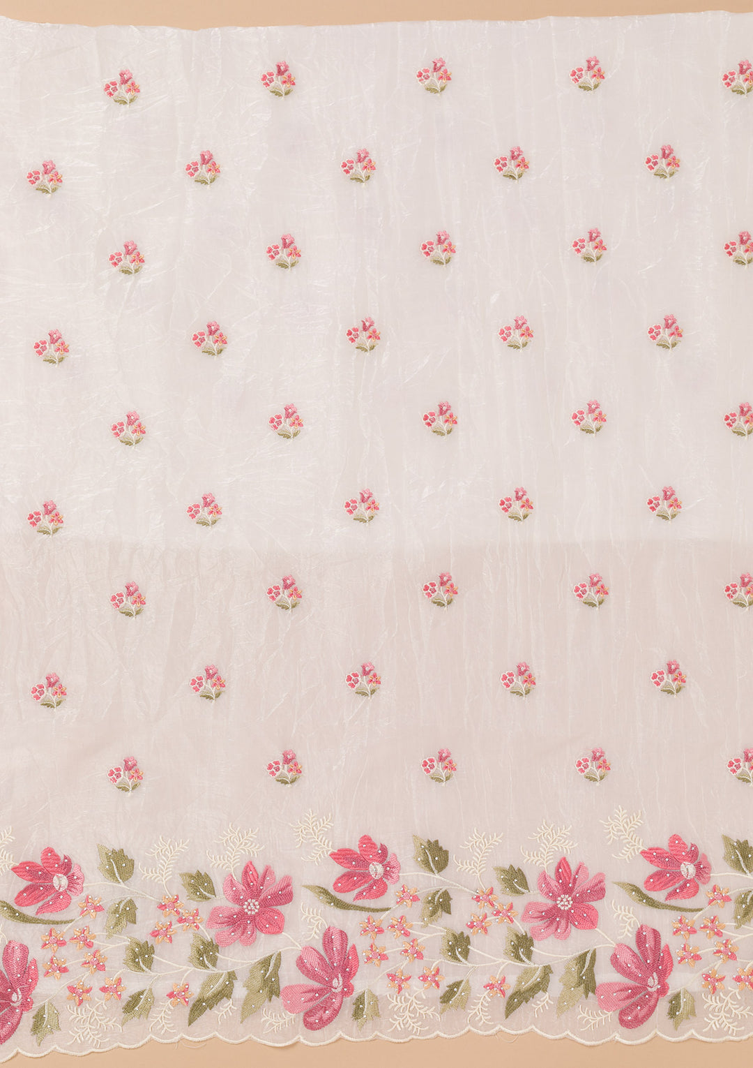 Off White Threadwork Organza Unstitched Salwar Suit