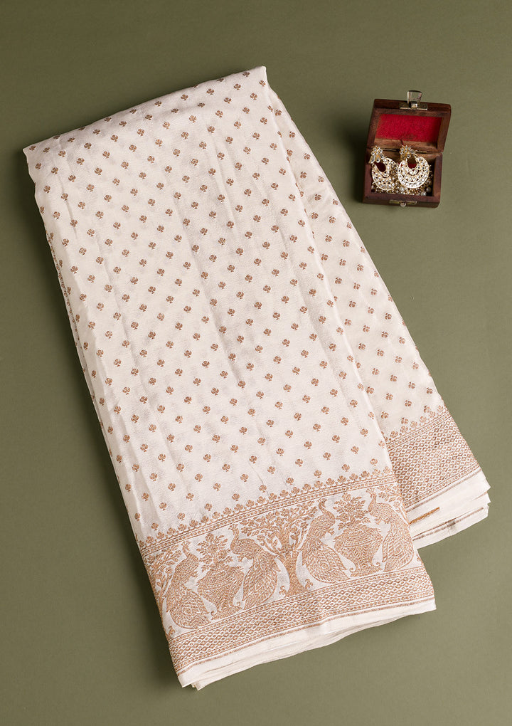 Off White Zariwork Pure Silk Saree