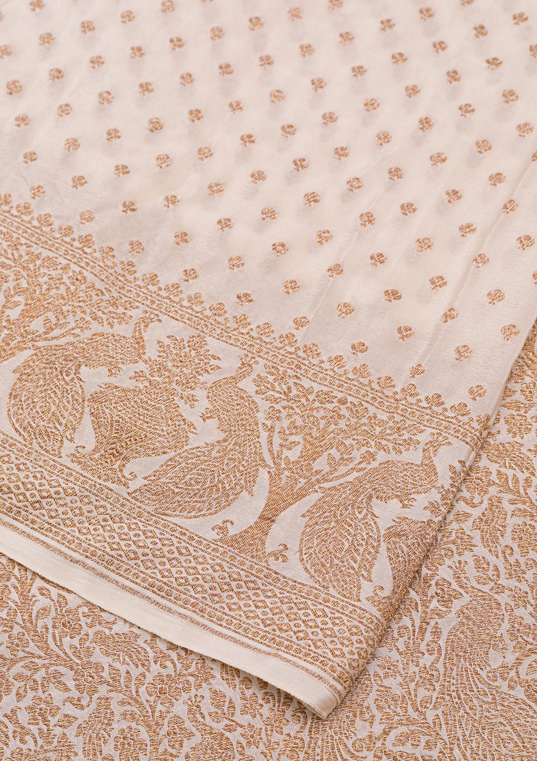 Off White Zariwork Pure Silk Saree