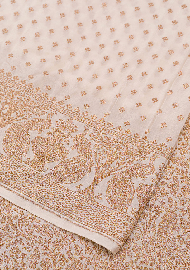 Off White Zariwork Pure Silk Saree