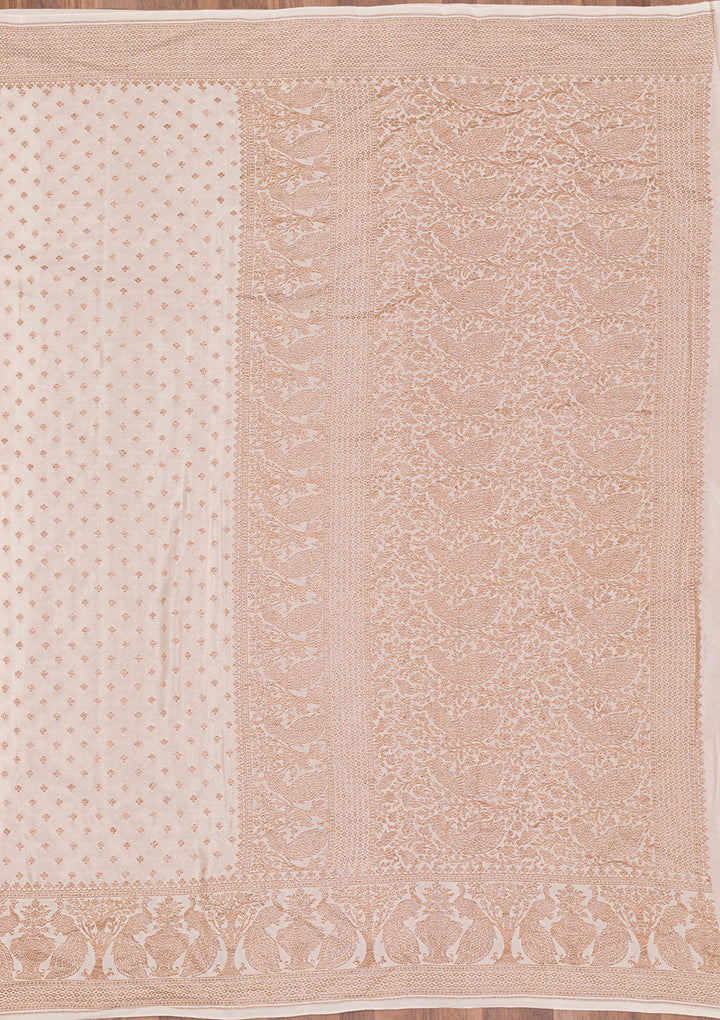 Off White Zariwork Pure Silk Saree