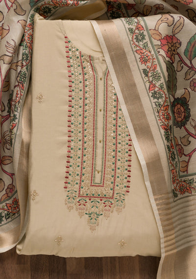 Off White Zariwork Cotton Unstitched Salwar Suit