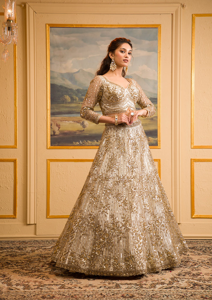 Off White Zariwork Net Readymade Lehenga
