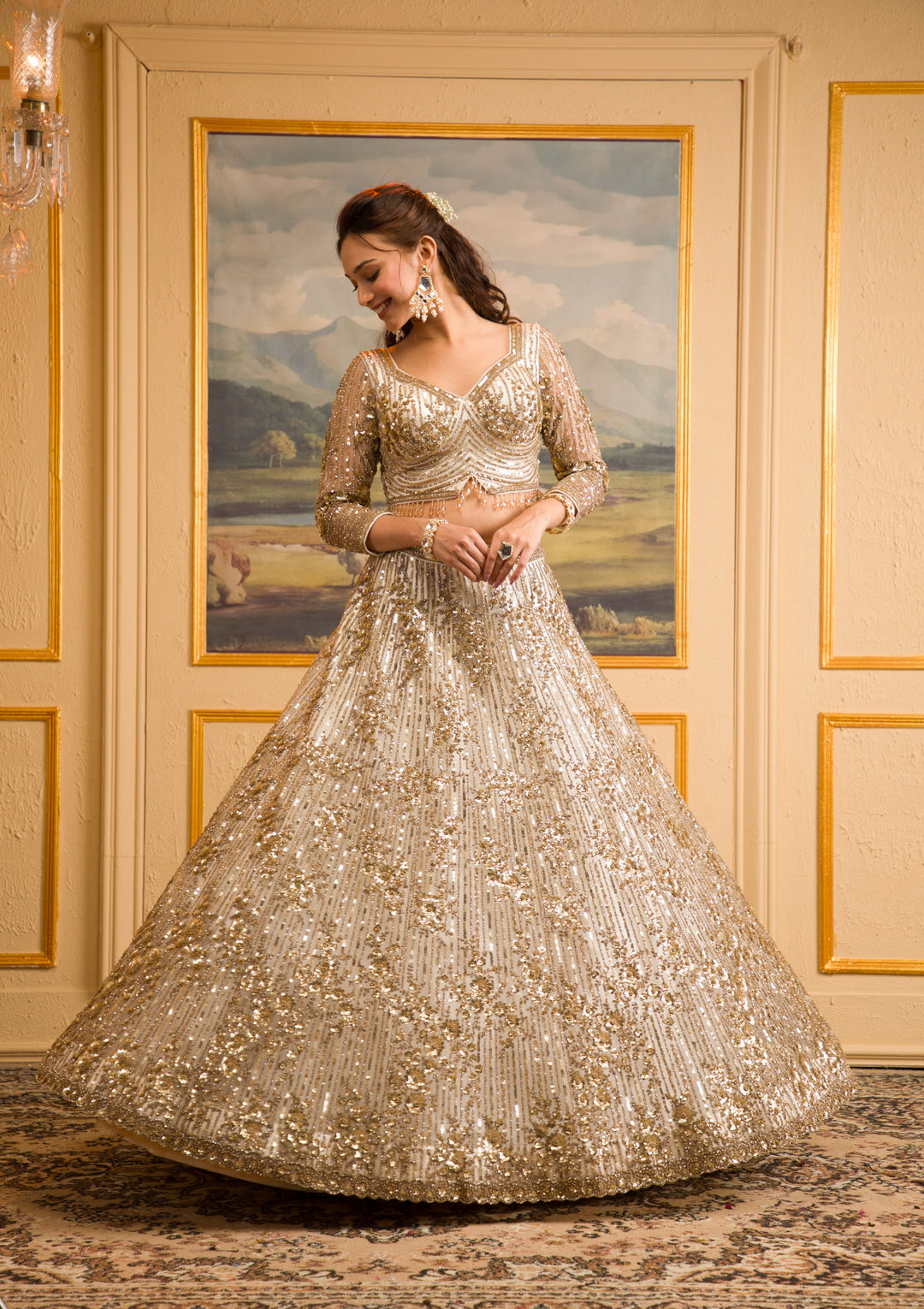 Off White Zariwork Net Readymade Lehenga