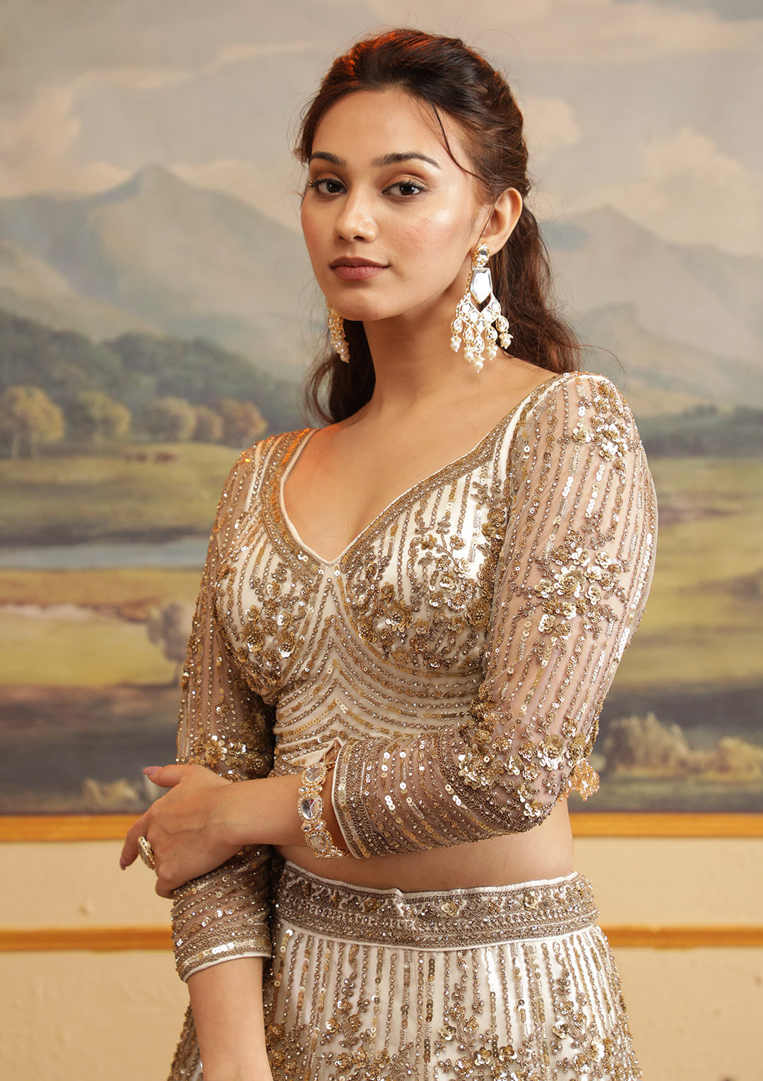 Off White Zariwork Net Readymade Lehenga
