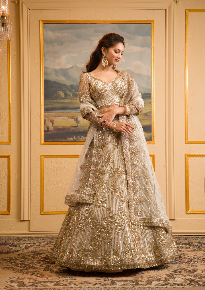 Off White Zariwork Net Readymade Lehenga