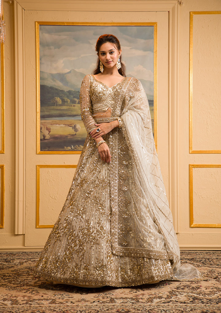 Off White Zariwork Net Readymade Lehenga