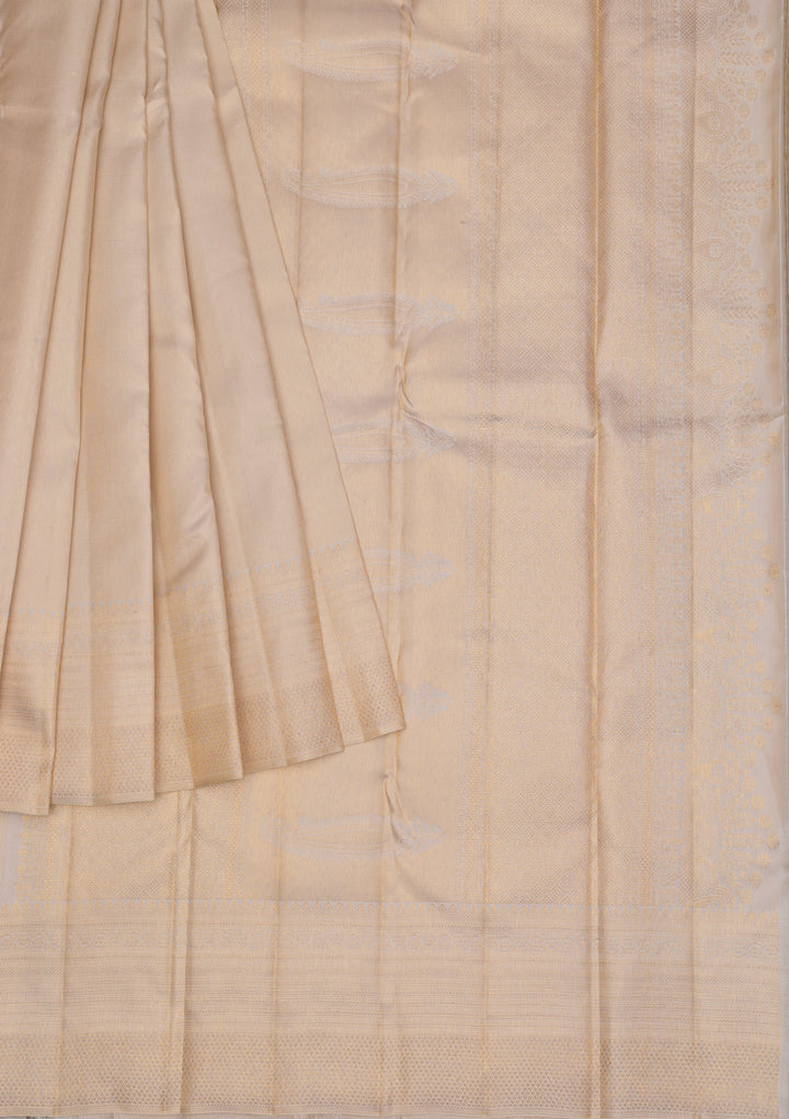 Off White Gold Zariwork Pure Silk Saree
