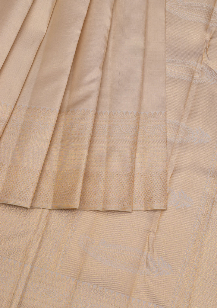 Off White Gold Zariwork Pure Silk Saree