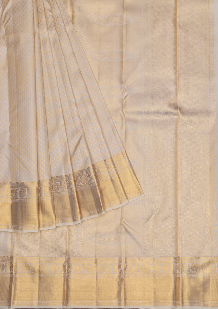 Off White Gold Zariwork Pure Silk Saree