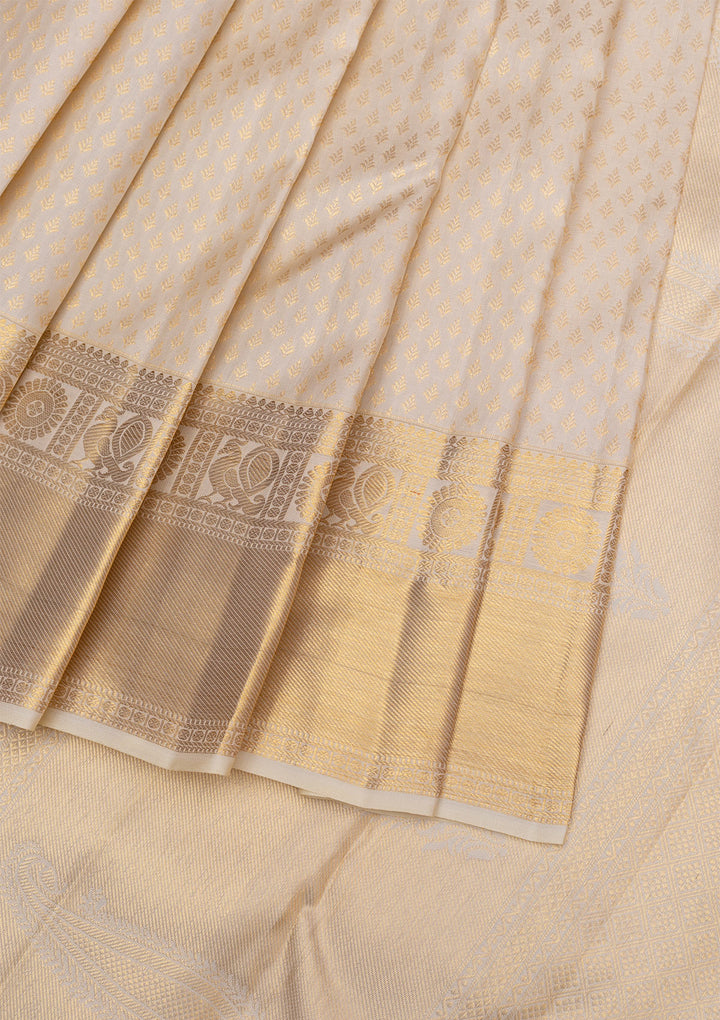 Off White Gold Zariwork Pure Silk Saree
